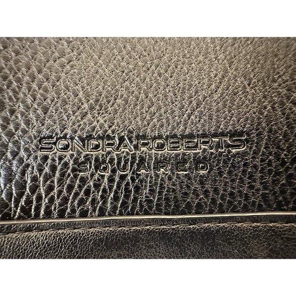 Sondra Roberts Squared Large Shoulder Bag Purse Black Gold Vegan Leather Clean - Picture 3 of 16